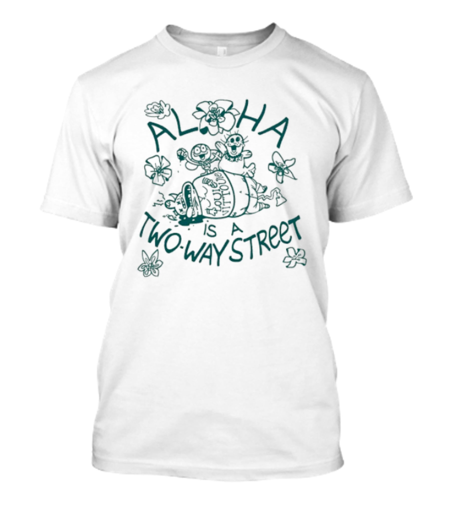 Aloha Is A Two Way Street Floral Turtle Illustration Hawaiiana T-Shirt