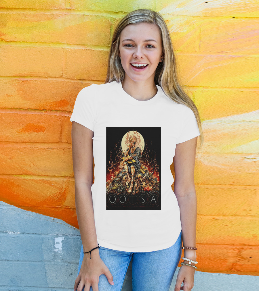 QOTSA April 8 2024 Calgary Communities Centre Flaming Skeleton Throne T-Shirt