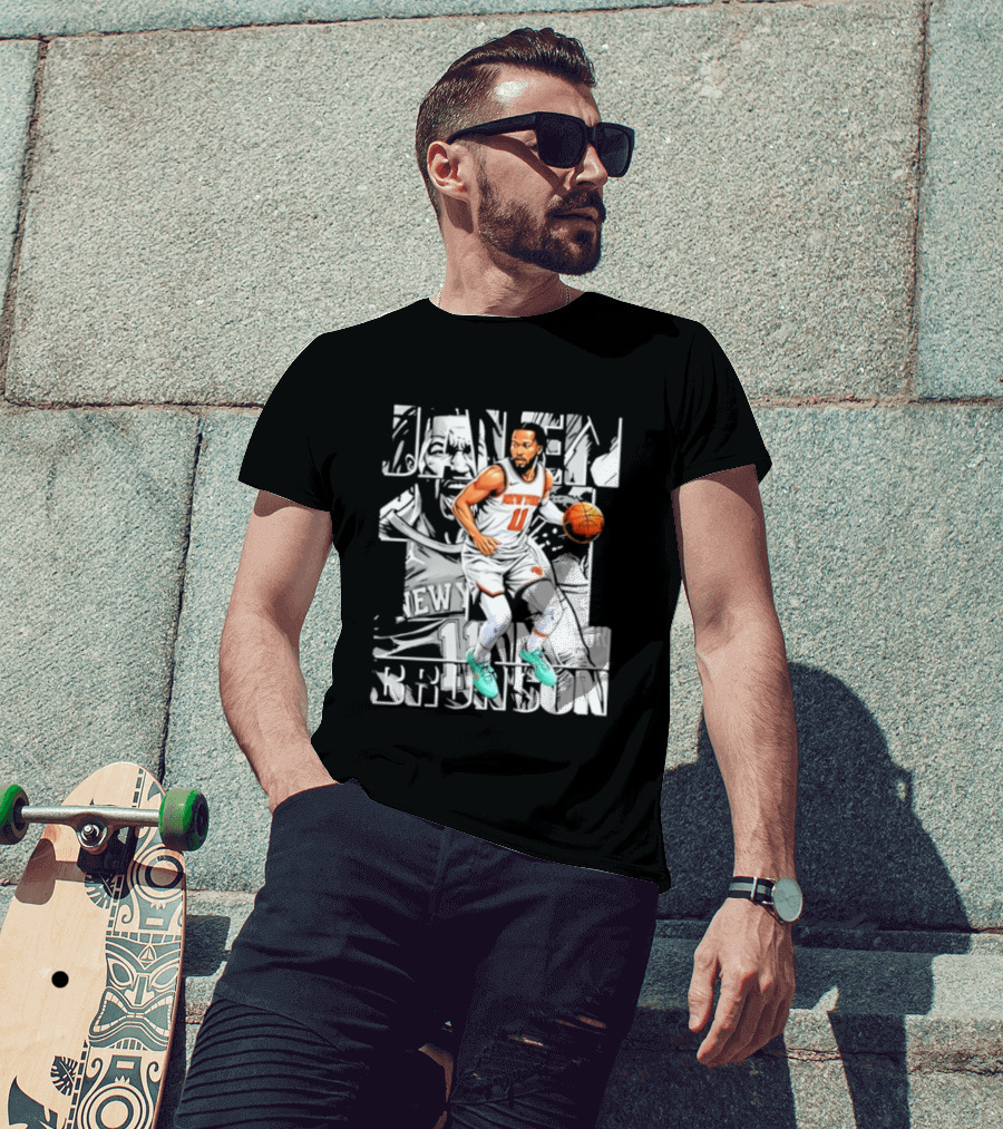Jalen Brunson New York Number 11 Basketball Player Dribbling Action T-Shirt