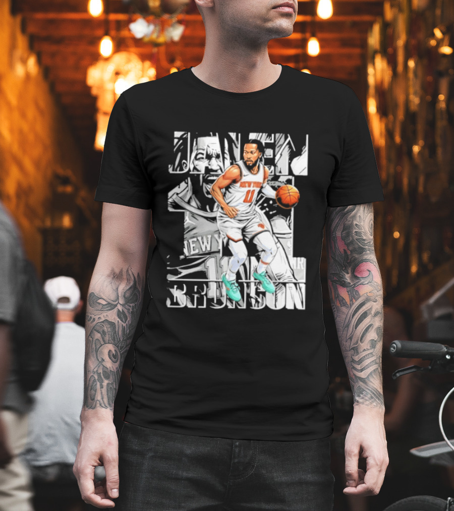 Jalen Brunson New York Number 11 Basketball Player Dribbling Action T-Shirt