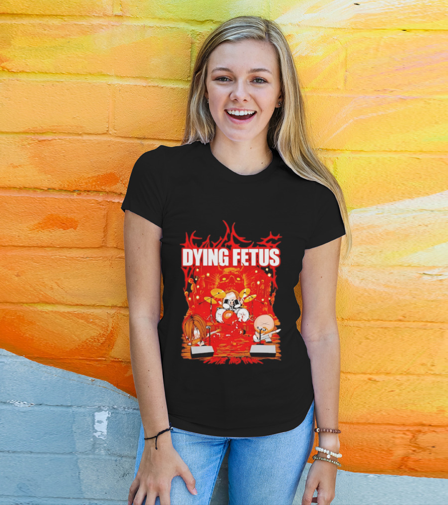 Dying Fetus Cartoon Band Rocking Out In Red Scene T-Shirt