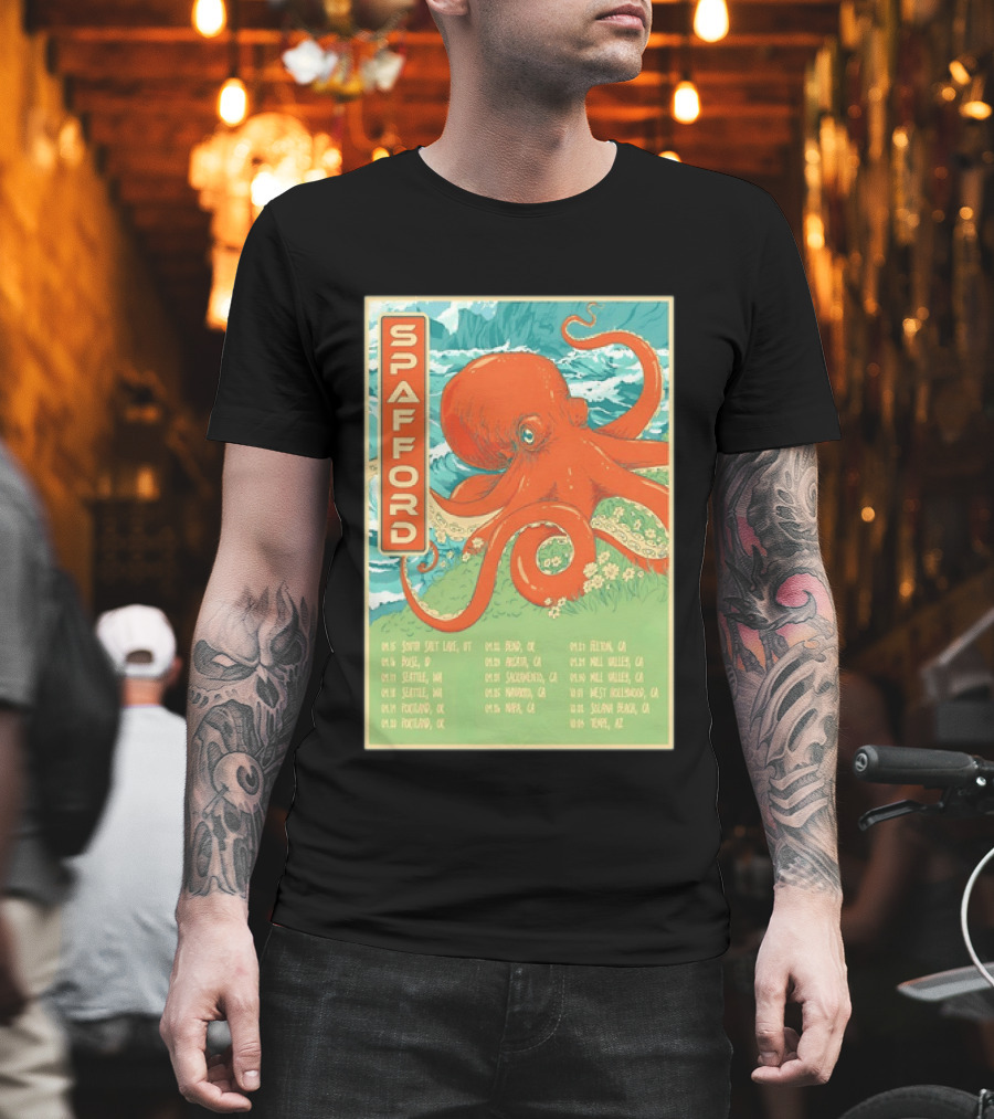 Spafford Fall Tour 2026 Octopus Illustration With Cities And Dates T-Shirt