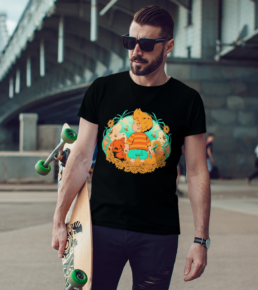 Sunflower Boy Lucas And Boney Mother 3 Adventure Sunflowers And Bees Scene T-Shirt