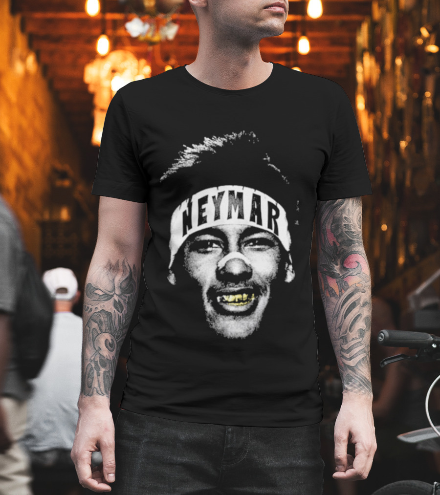 Neymar Headband Gold Grill Black And White T-Shirt