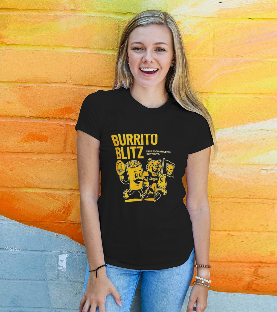 Burrito Blitz Fast Food Athletes Say Yes To Playful Mascot Race T-Shirt