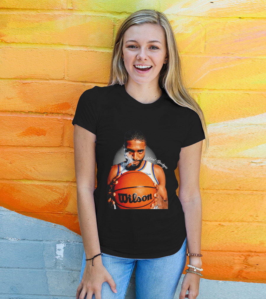 Mikal Bridges Smoking Cigar New York Knicks Wilson Basketball T-Shirt