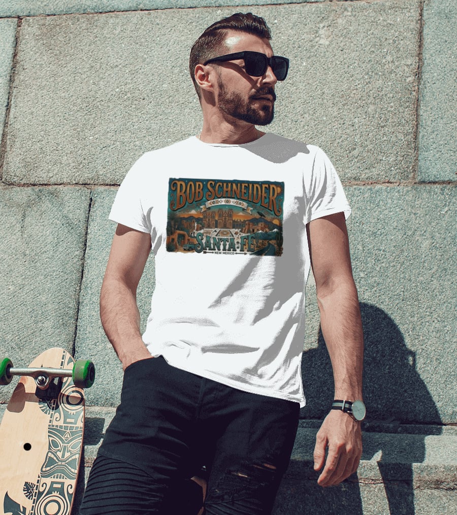 Bob Schneider Santa Fe New Mexico Concert June 4 2026 Railyard Plaza Fiesta Southwestern Desert T-Shirt
