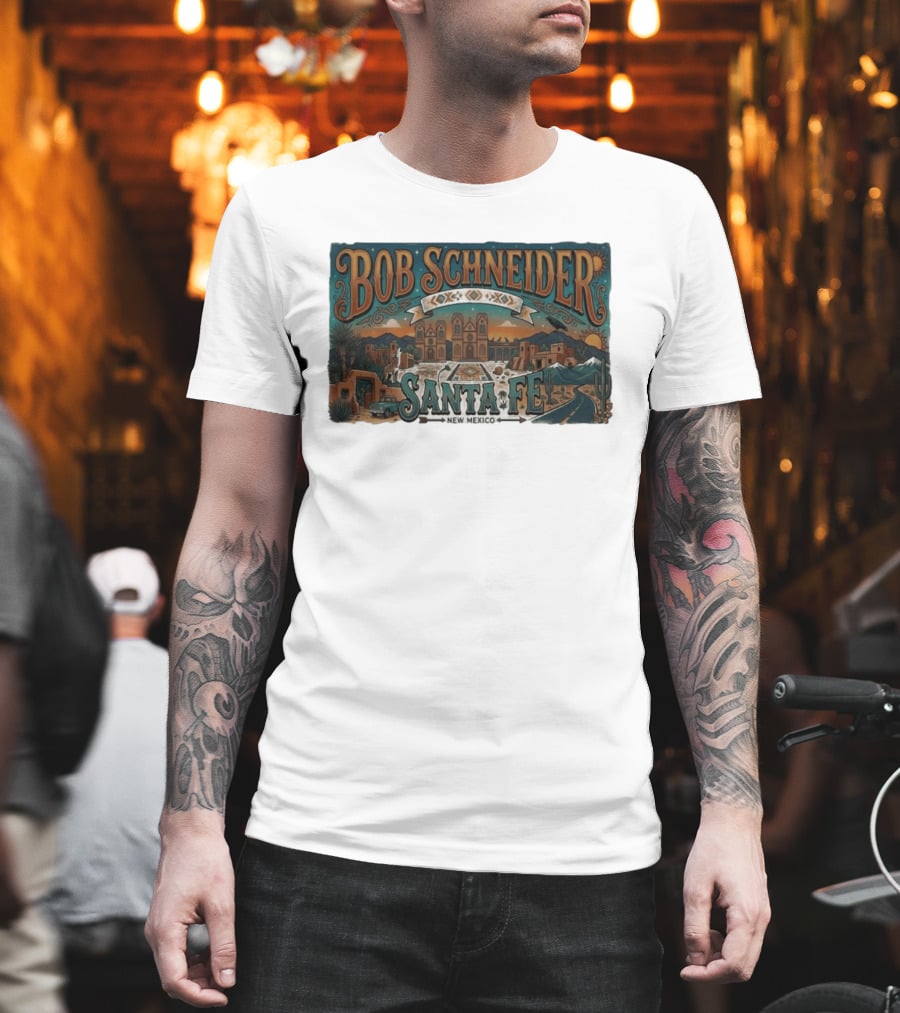 Bob Schneider Santa Fe New Mexico Concert June 4 2026 Railyard Plaza Fiesta Southwestern Desert T-Shirt