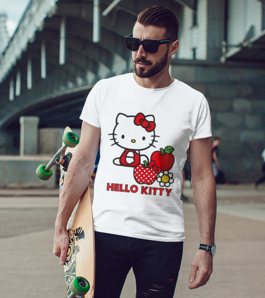 Hello Kitty Sanrio With Apples Strawberry And Flower T-Shirt