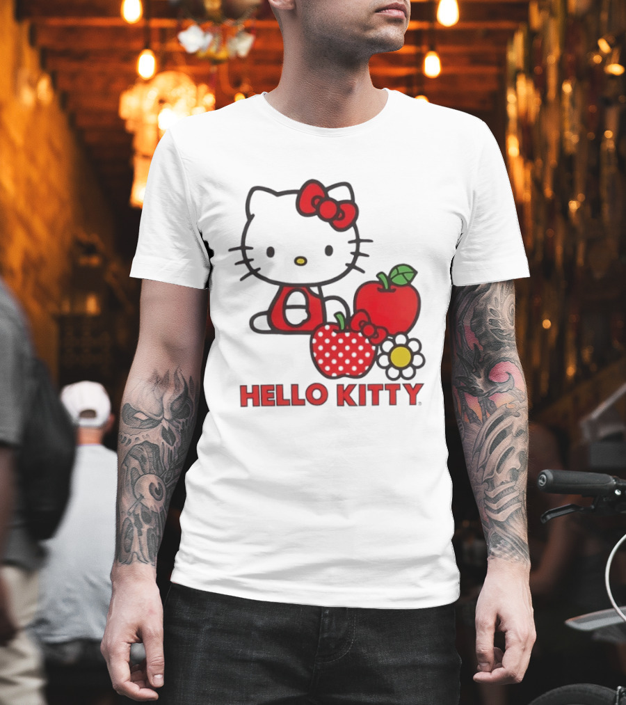 Hello Kitty Sanrio With Apples Strawberry And Flower T-Shirt