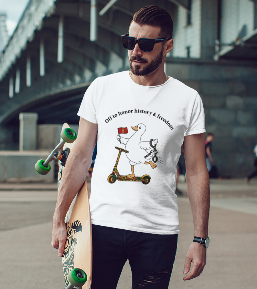 Off To Honor History And Freedom Goose On Scooter Juneteenth T-Shirt