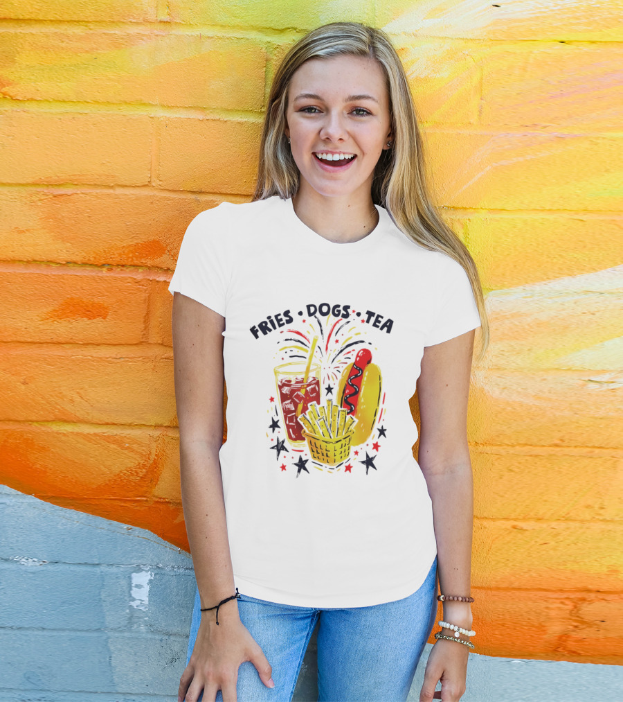 Fourth Of July Fries Dogs Tea Fireworks 250th Anniversary Celebration America T-Shirt