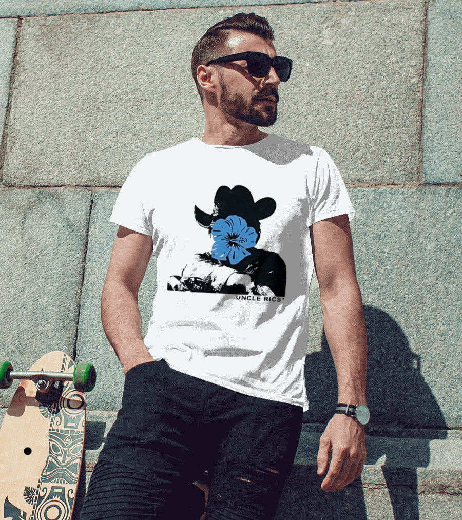 Andy Warhol Uncle Rics Blue Flower Cowboy Hat T-Shirt