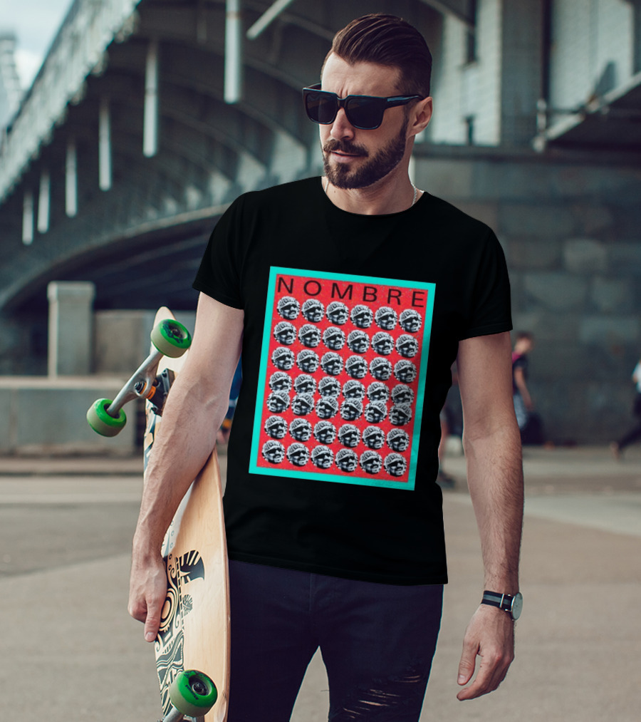 NOMBRE Repeating Pattern Red Teal T-Shirt