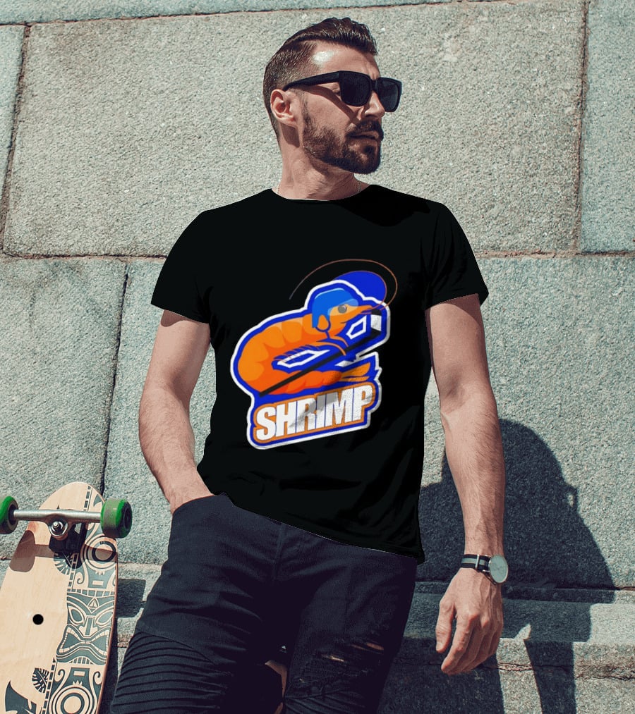 San Jose Shrimp Hockey Team Logo With Hockey Stick And Helmet T-Shirt
