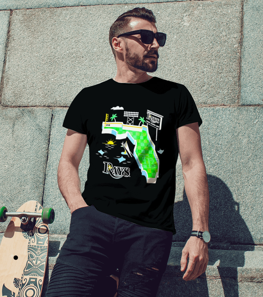Tampa Bay Rays Florida Map TB Stadium Palms And Sunshine T-Shirt