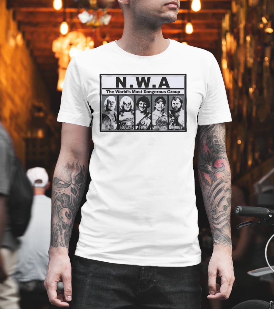 NWA The World's Most Dangerous Group Flair Dusty Funk Dragon Harley T-Shirt