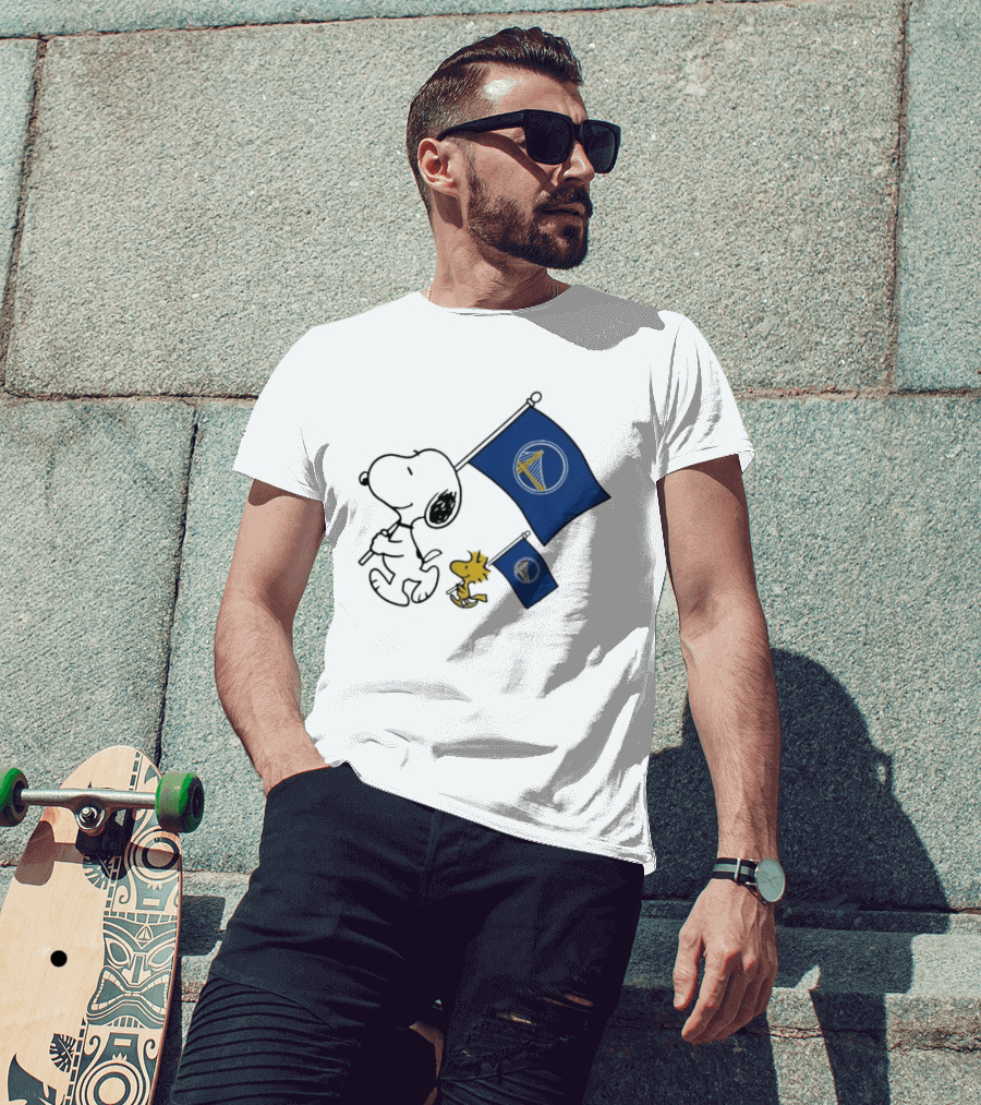 Golden State Warriors Snoopy Woodstock Flag Peanuts Comic Basketball Collaboration T-Shirt