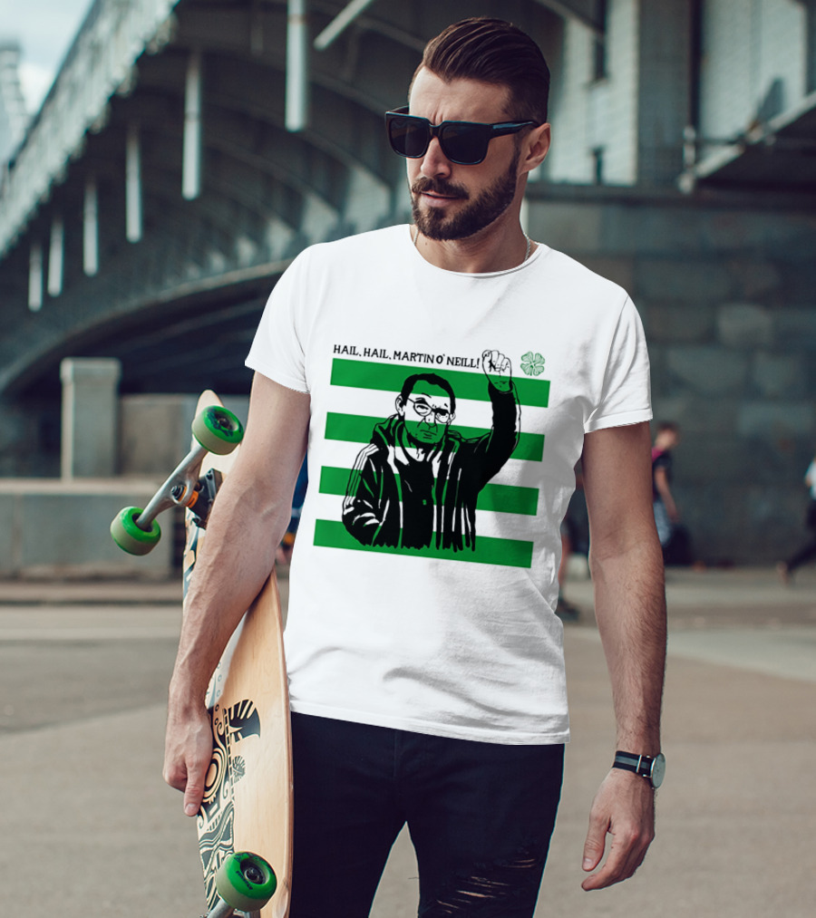Hail Hail Martin O Neill Iconic Gesture Four Leaf Clover Stripes T-Shirt