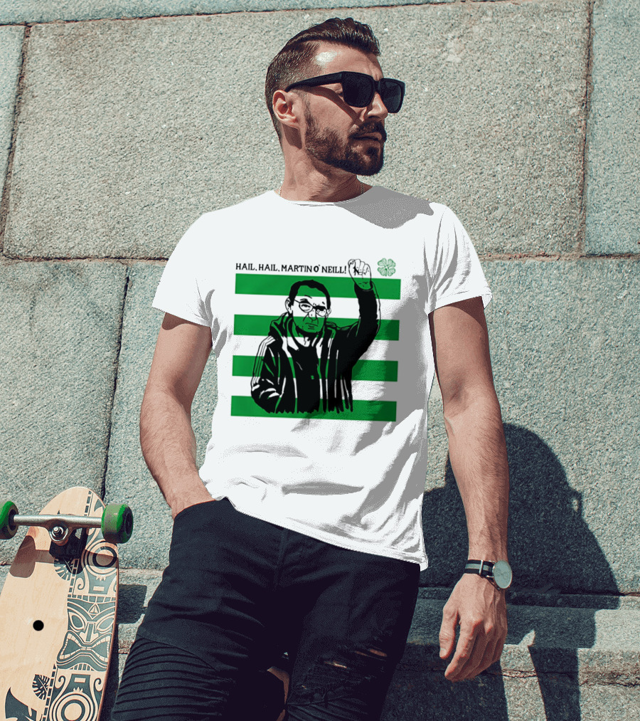 Hail Hail Martin O Neill Iconic Gesture Four Leaf Clover Stripes T-Shirt