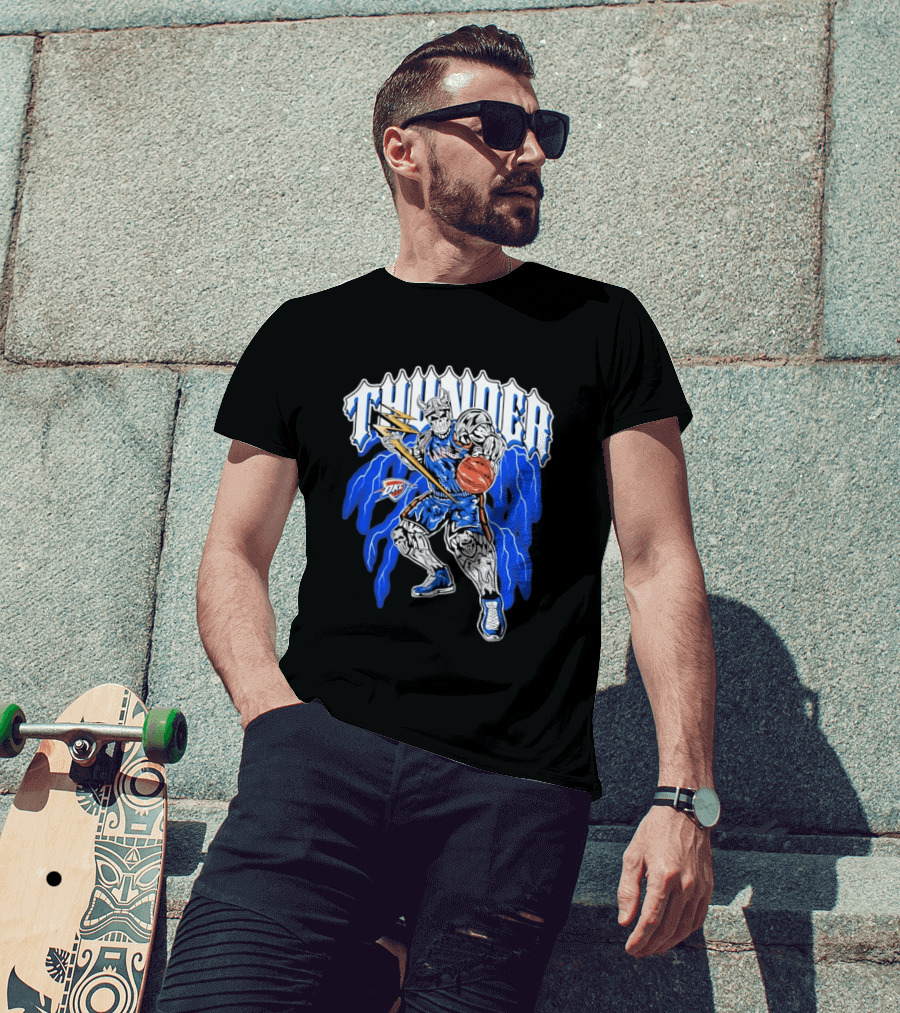 THUNDER Viking Skeleton NBA Basketball Player OKC Oklahoma City T-Shirt