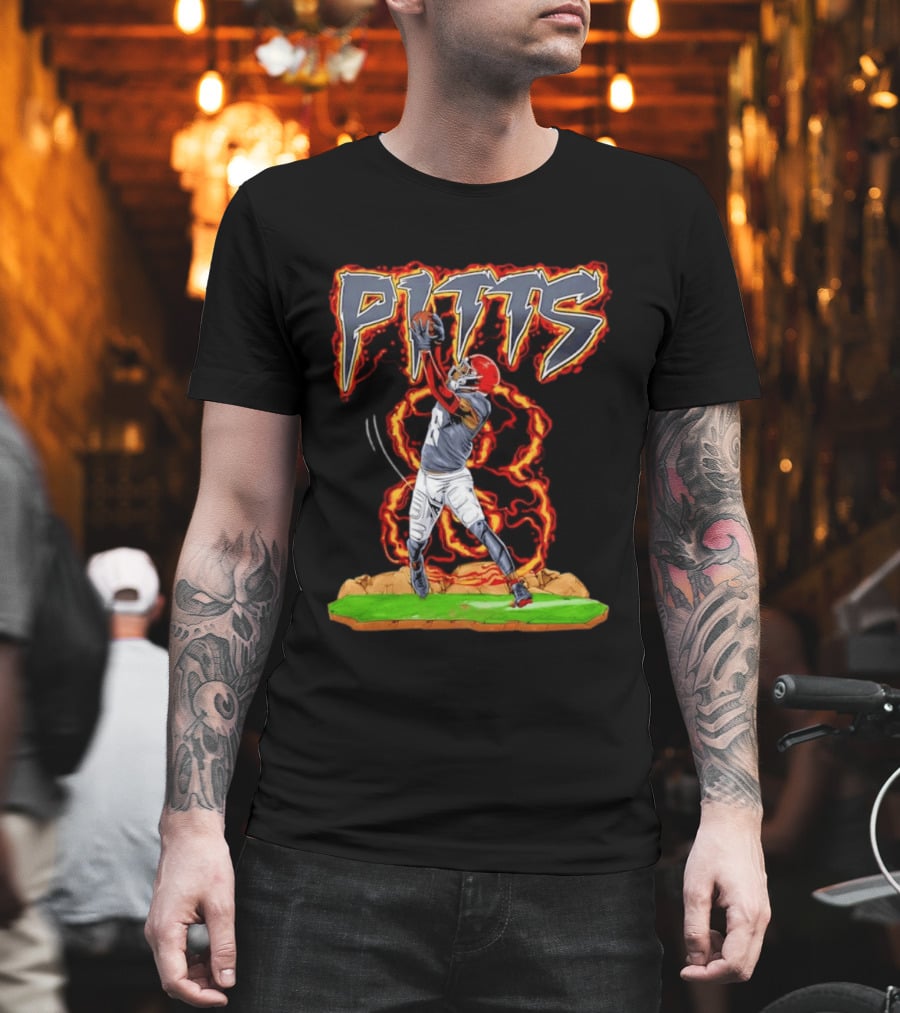 Pitts Football Player Catching Ball With Flames In Dynamic Action Scene T-Shirt
