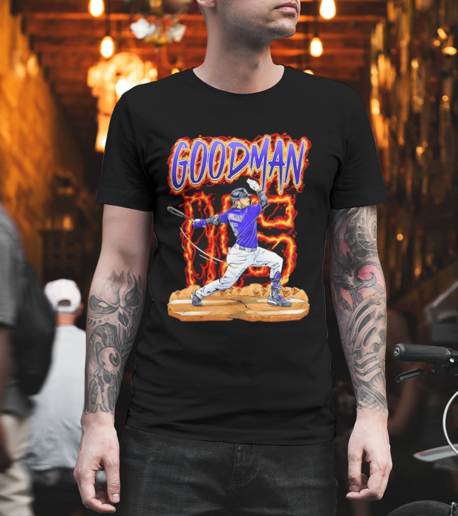 Colorado Rockies Hunter Goodman 15 Fiery Baseball Player T-Shirt
