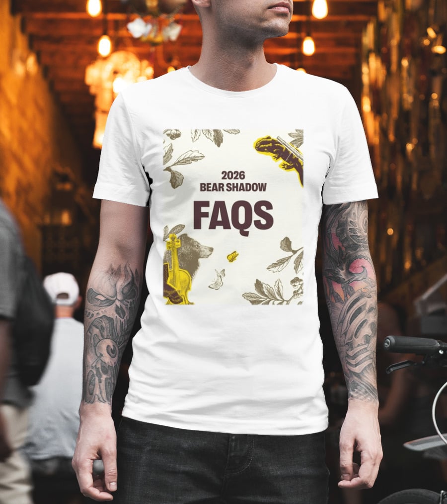 2026 Bear Shadow FAQs Music Festival Forest Animals Instruments T-Shirt