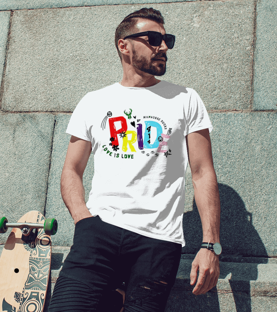 Milwaukee Bucks Pride Love Is Love Rainbow 414 T-Shirt