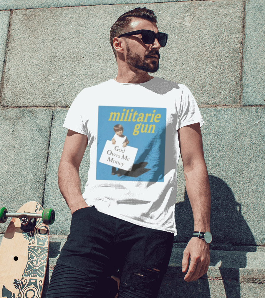 Militarie Gun God Owes Me Money Vintage Child Protest T-Shirt