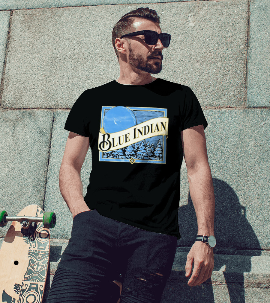 Blue Indian Moon Forest Nature Pine Trees Winter Scene T-Shirt