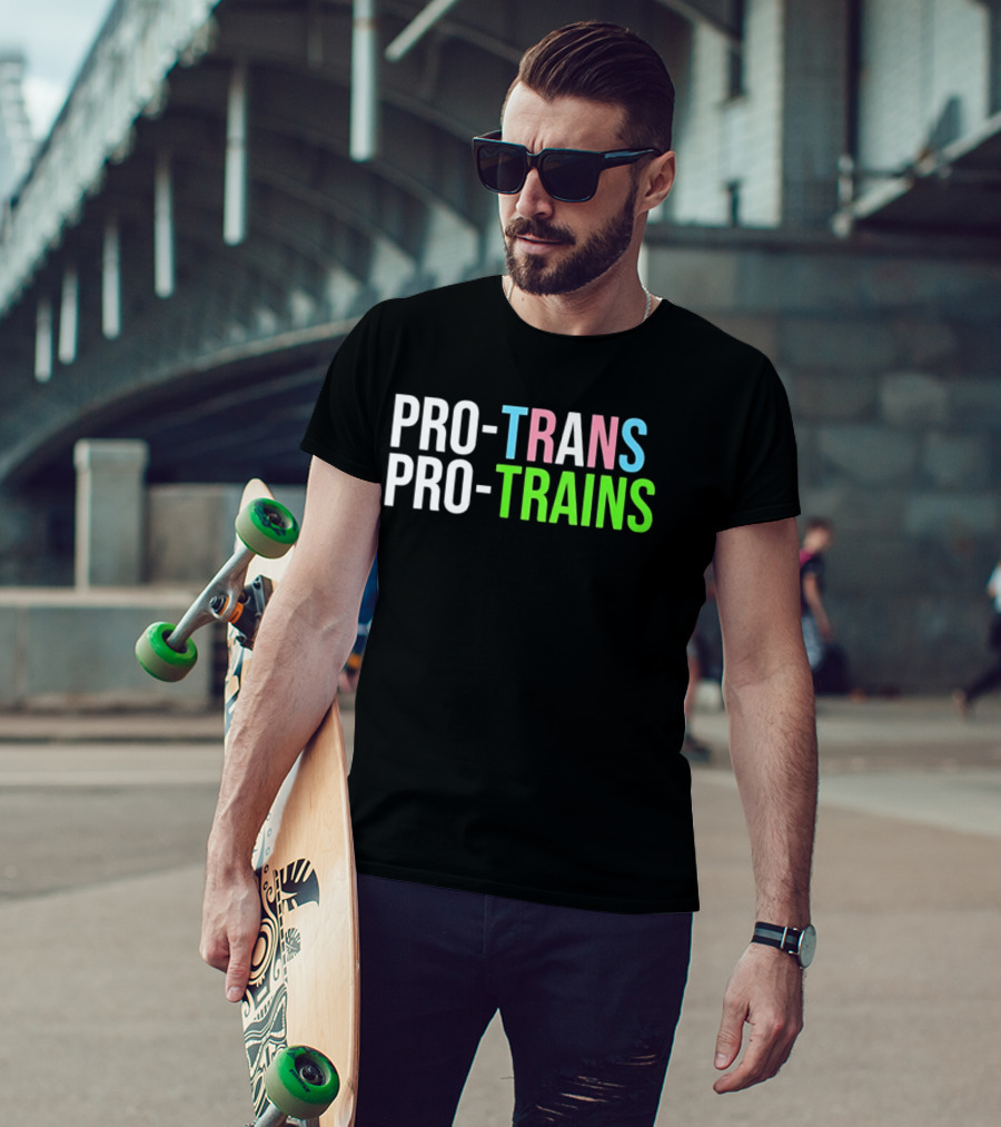 PRO TRANS PRO TRAINS Transgender Ally Public Transport Message T-Shirt