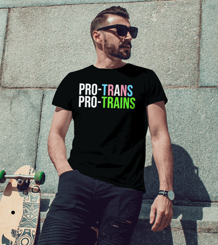 PRO TRANS PRO TRAINS Transgender Ally Public Transport Message T-Shirt