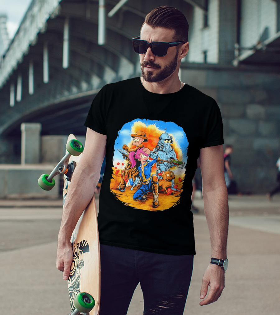Futurout Fallout Futurama Mashup Fan Art Bender Leela Professor Farnsworth T-Shirt