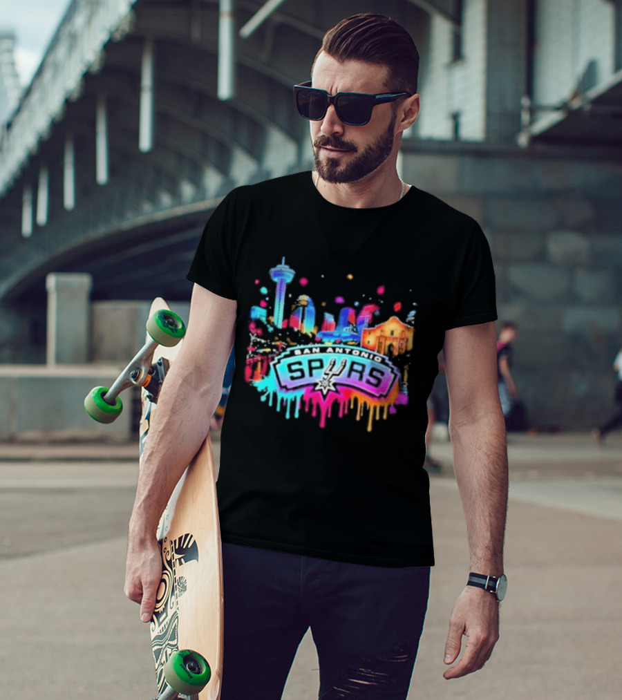 San Antonio Spurs Neon Skyline Colorful Cityscape T-Shirt