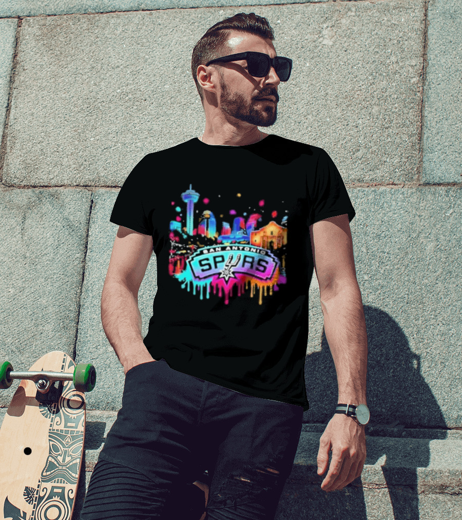 San Antonio Spurs Neon Skyline Colorful Cityscape T-Shirt