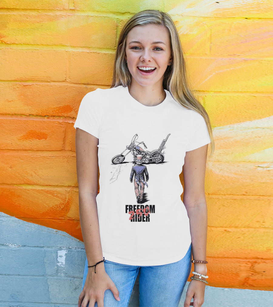 Uncle Sam Freedom Rider 250 Motorcycle Patriotic American Stars And Stripes T-Shirt
