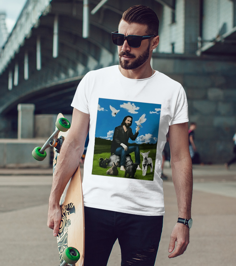 Keanu Reeves Peaceful Meadow With Animals And Doves T-Shirt