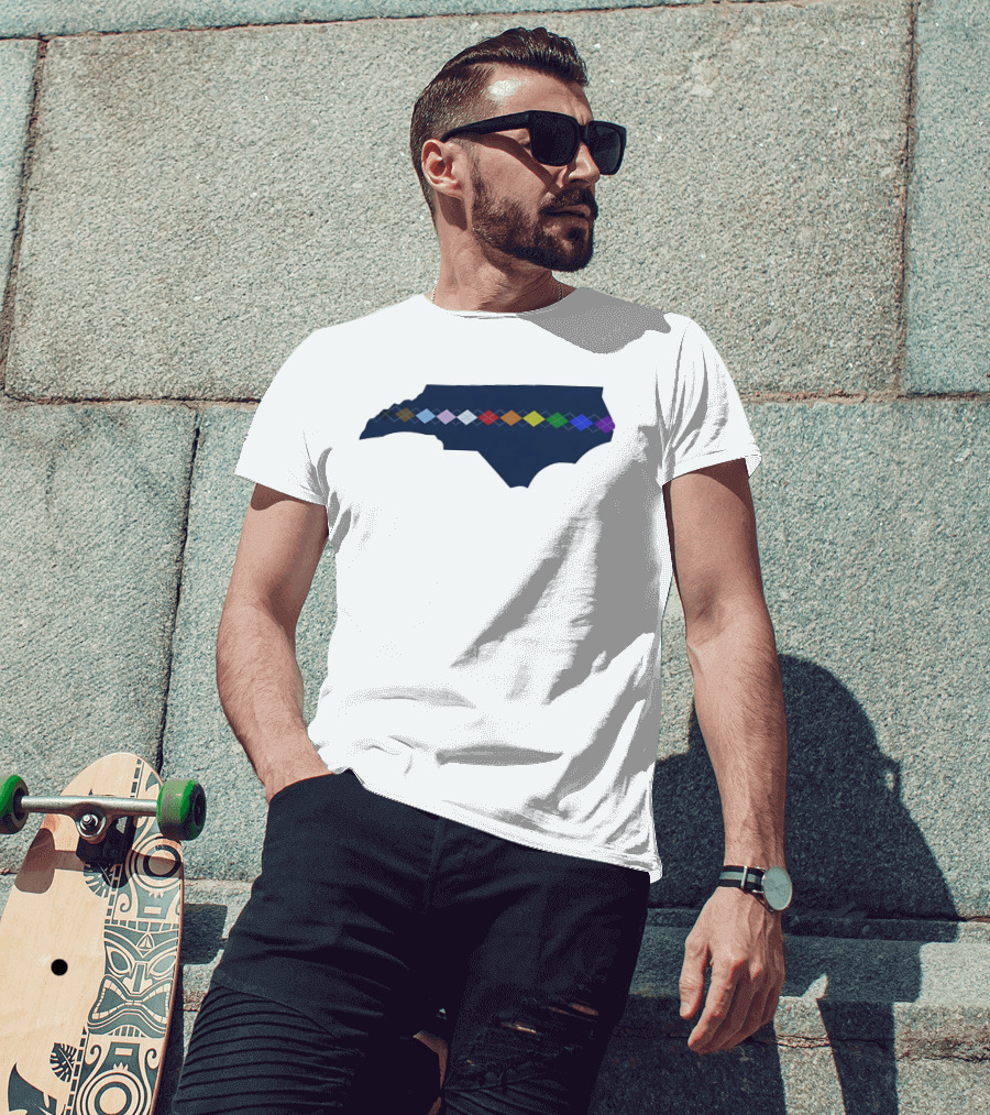 North Carolina Argyle State Map Pattern Inclusivity Message T-Shirt