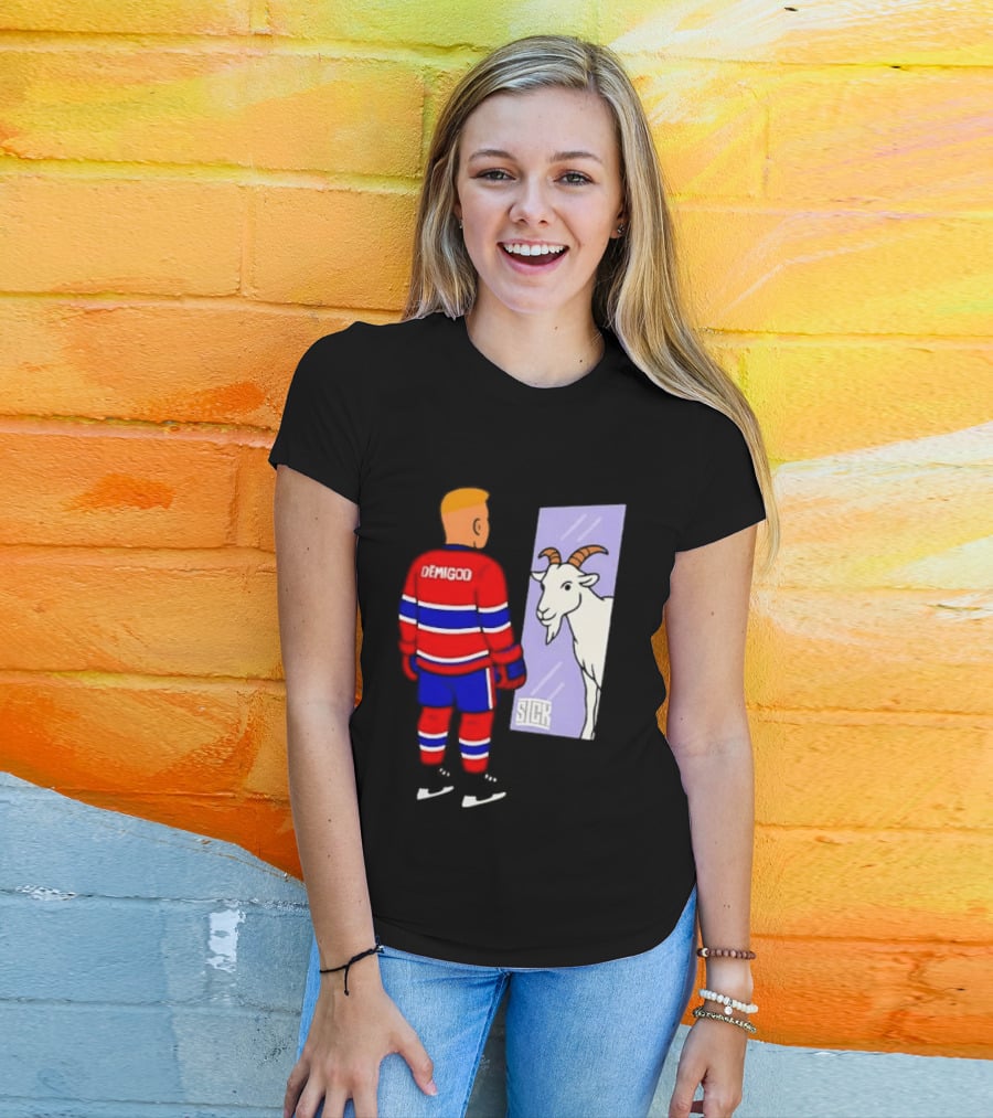 Demigod Hockey Player Looking In Mirror With Goat Reflection T-Shirt