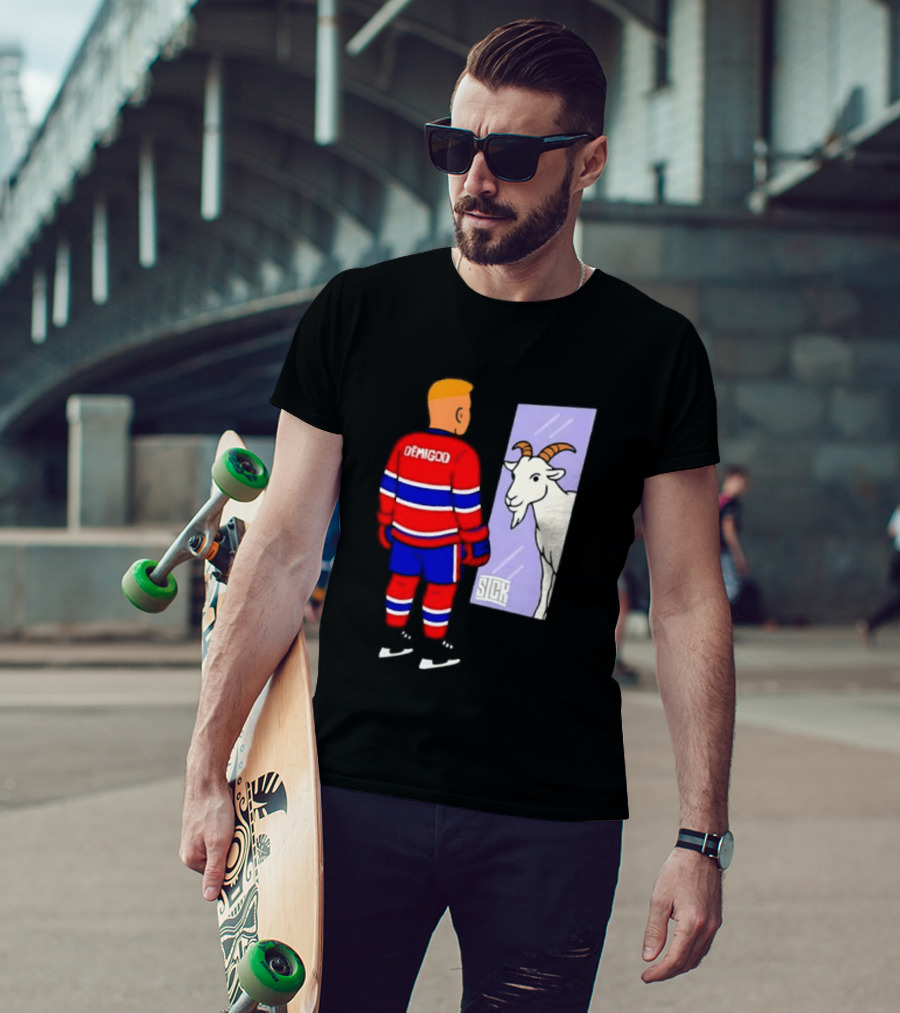 Demigod Hockey Player Looking In Mirror With Goat Reflection T-Shirt