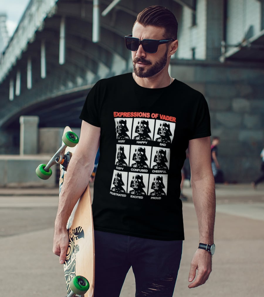 Expressions Of Vader Angry Happy Sad Sleepy Confused Cheerful Frustrated Excited Proud T-Shirt
