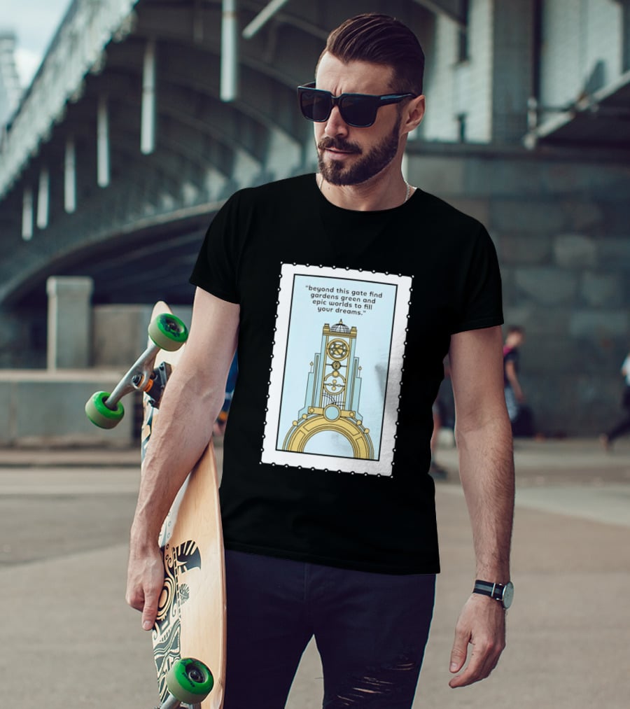 Epic Worlds Gate Tower Dreams Imagination Steampunk Deco Fantasy T-Shirt