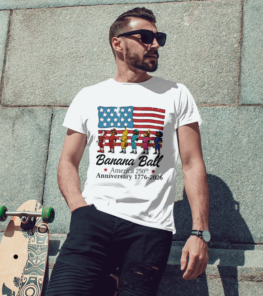 Banana Ball America 250th Anniversary 1776 2026 Flag Baseball Celebration T-Shirt