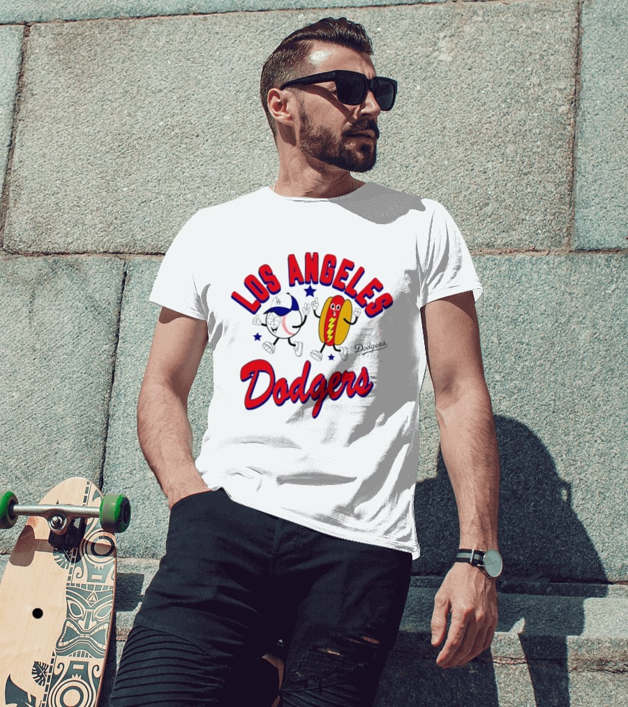 Los Angeles Dodgers Baseball Hot Dog Cartoon Characters T-Shirt