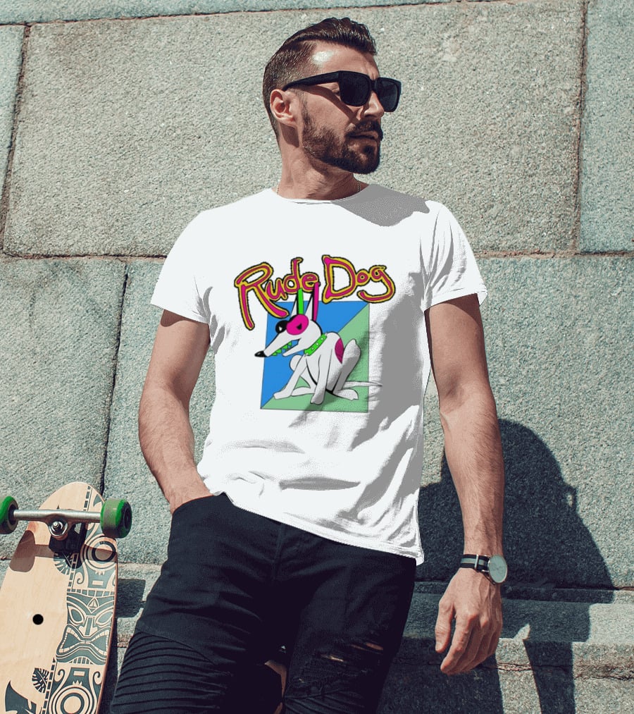 Rude Dog Retro 80s Cartoon Style Colorful T-Shirt