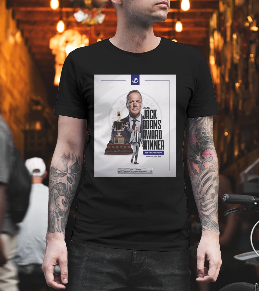 2026 Jack Adams Award Winner Jon Cooper Florida Blue Tampa Bay Lightning 1st Time Recipient 50 26 6 Record 108 Points T-Shirt