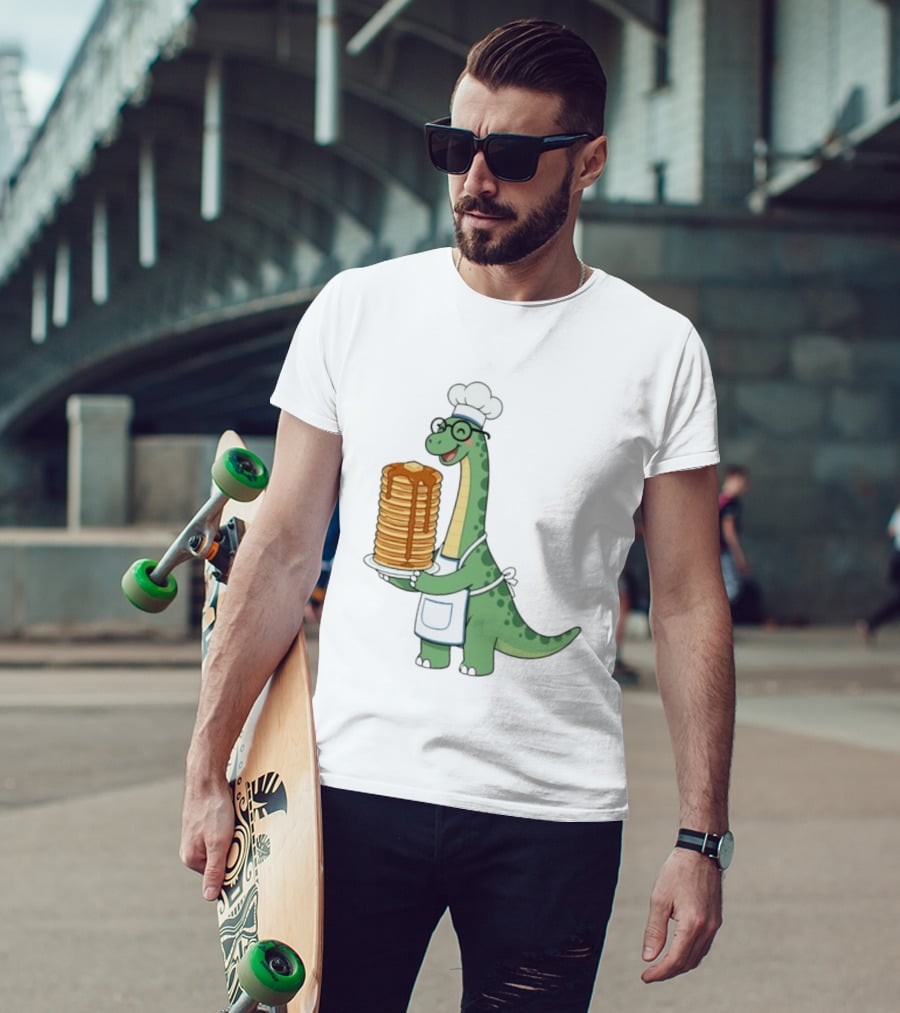 Chef Dinosaur With Towering Pancakes And A Smile T-Shirt