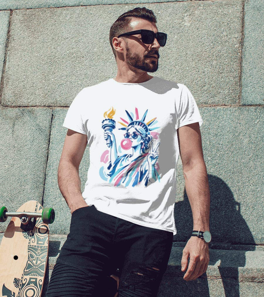Statue Of Liberty Bubblegum Peace Sign USA Landmark T-Shirt