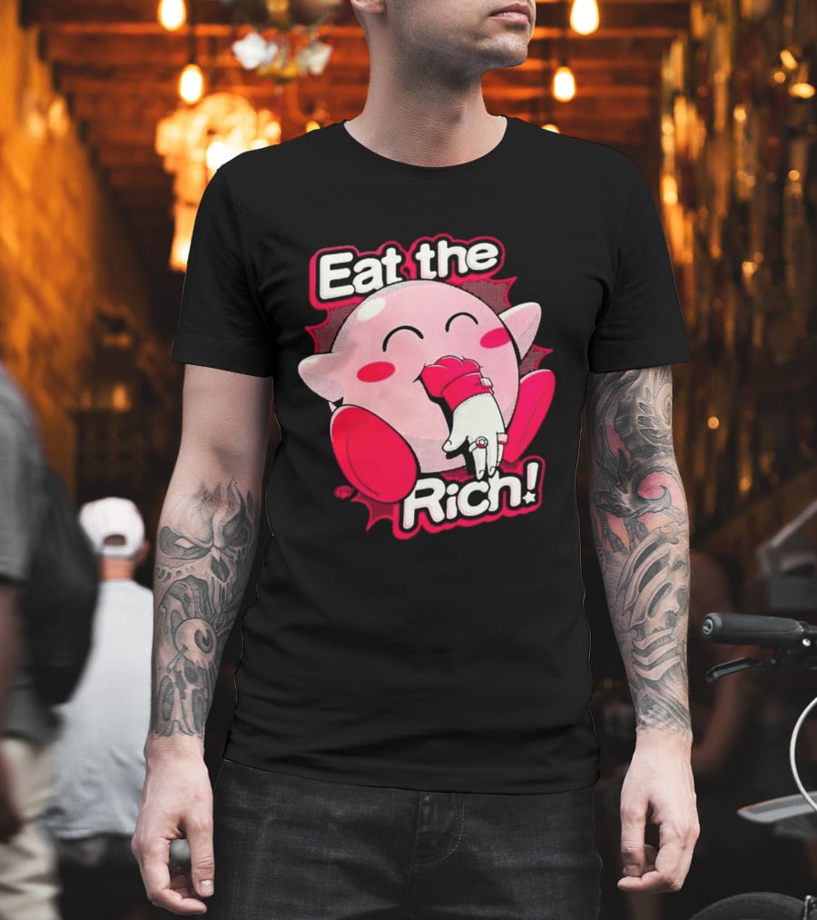 Eat The Rich Pink Character Eating Playful T-Shirt